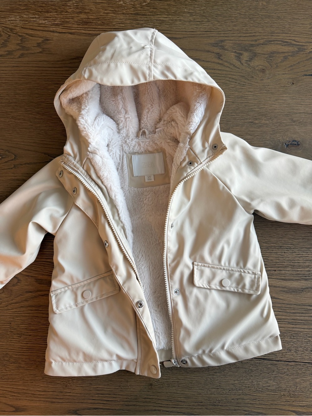 Zara Cream Hooded Faux-Fur Lined Raincoat for Kids